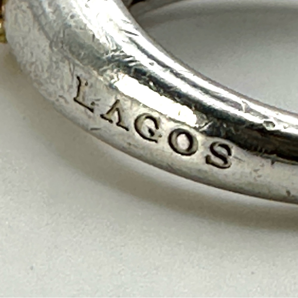 Lagos Caviar Silver & Gold Faceted Blue Topaz Ring Size 7 - Picture 8 of 13